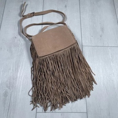 Zara Tan Fringed Split Leather Crossbody Bag 100% Leather Boho - Image 1 of 4