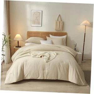 Boho Beige Bedding Sets - 3 Piece Queen Size Comforter Set with 1 Beige Tan - Picture 1 of 7