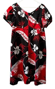 Hukilau Fashions Dress Sz 20 Red Floral Hawaiian Tropical Beach Red Black VTG - Picture 1 of 11