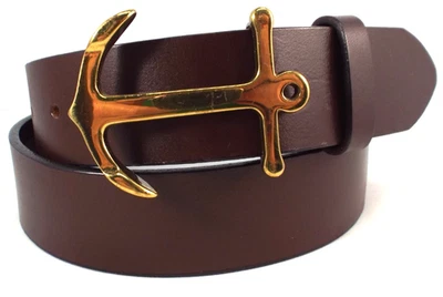 Usado en Excelente Condición Vineyard Vines Marrón 3mm Cuero 1 3/8" Cinturón Talla 32 Grande Latón Hebilla de Anclaje Foto 1 de 4