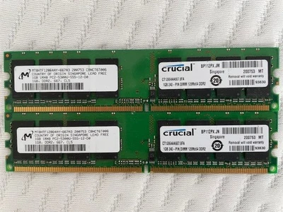 Crucial 2 GB DIMM (2x1GB) 667 MHz PC2-5300 DDR2 SDRAM Memory (CT2CP12864AA667) - Image 1 of 2