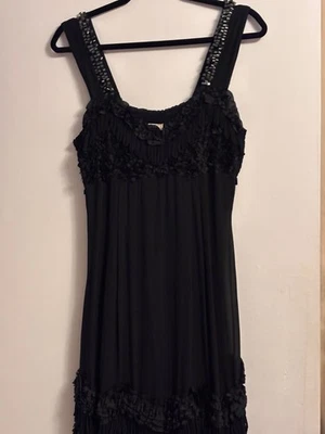 Шелковое черное платье Yoana Baraschi с бахромой подол размер 0 без рукавов без застежек - Изображение 1 из 4