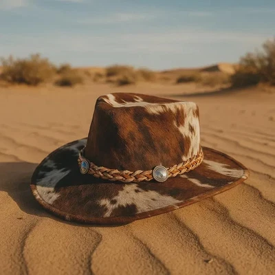 Sombrero de vaquero de cuero de vaca hecho a mano: banda trenzada estilo occidental Foto 1 de 4