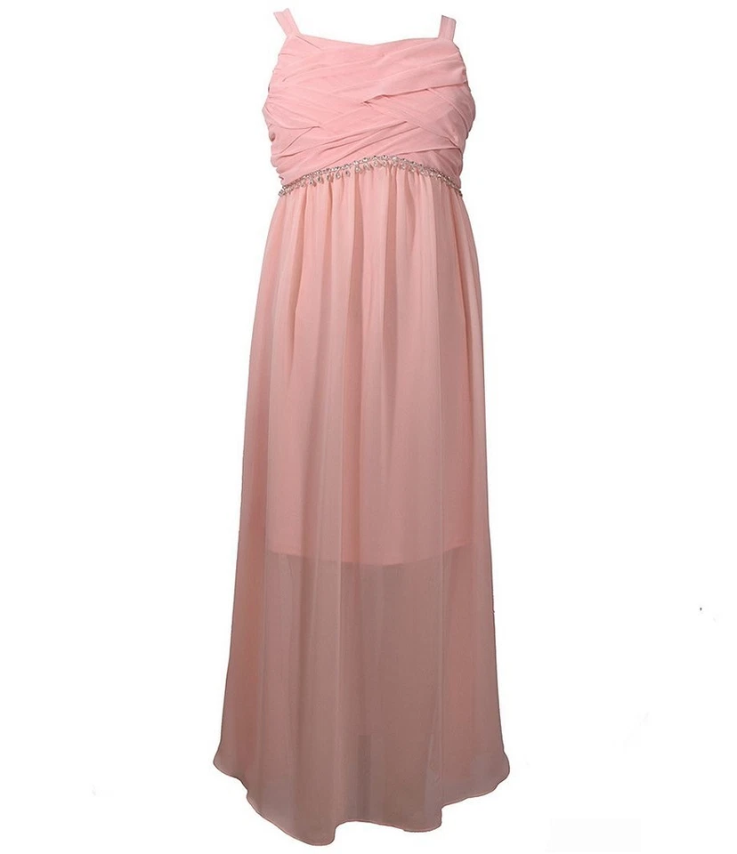 Maxi Vestido Bonnie Jean Niñas Grandes Cintura Con Cuentas Talla 16, Color Melocotón Foto 1 de 1