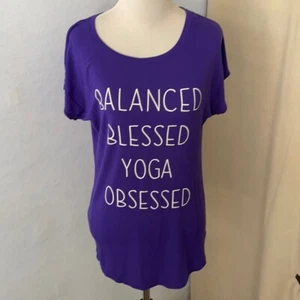 GAIAM Purple “Balanced Blessed Yoga Obsessed” Tee, XS - Picture 1 of 10