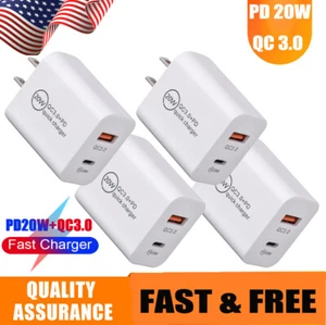 4Pcs PD 20W QC3.0 USB-C Dual Port Adapter Wall Charger For iPhone 13 SAMSUNG S22 - Picture 1 of 12