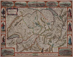 New Map of Switzerland - Hondius 1633 - Rare - Picture 1 of 7
