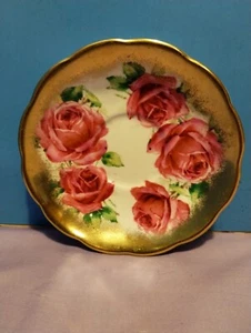 Platillo grande rosa rosas de repollo Queen Anne oro pesado Inglaterra - Imagen 1 de 3