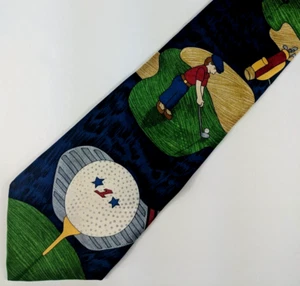Save The Children Mens Tie, Blue & Green Golfing Artwork, A Country Drive - Picture 1 of 7