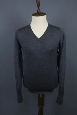 Suéter Pullover John Smedley Gris 100% Lana Merino Cuello en V Talla S Foto 1 de 4
