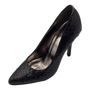 Anne Michelle Mujer Negro Brillo Tacón Alto Fiesta Corte Zapatos Talla UK 3 Nuevos - Imagen 1 de 9