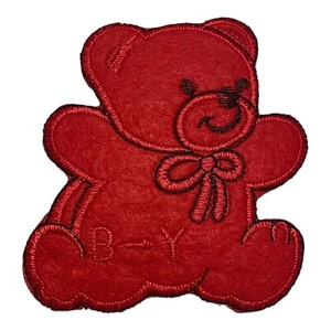 VINTAGE Red Teddy Bear Embroidered Iron Sew On Patch Badge Applique 4” - Picture 1 of 1