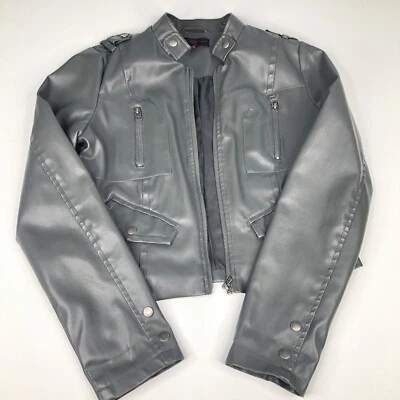New Look Womens Jacket Gray Faux Leather Moto Biker Front Pockets Size L - Image 1 of 4