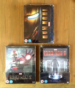 Iron Man 1, 2 & 3 Blu Ray Lenticular Steelbooks UK Ltd Ed NEW SEALED Marvel - Imagen 1 de 19