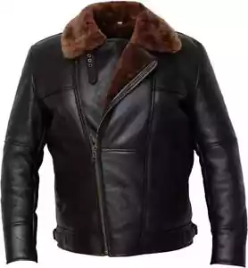 Schwarze RAF Aviator B4 Herren Lammfell Echt Lammfell Leder Flieger Bomber Jacke - Bild 1 von 4