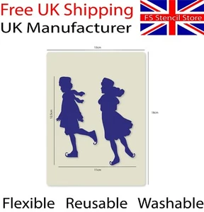 Skating Kids Christmas Craft Art Stencil approx 18cm x 13cm  Reusable - UK Shop - Picture 1 of 7
