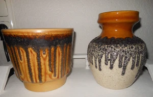 Übertopf Blumentopf Vase Lavadekor Scheurich Keramik Beige u. Senf 60er 70er - Bild 1 von 4