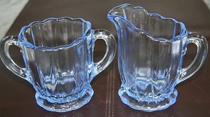 New Martinsville Viking Glass Ice Blue Janice Cream and Sugar Set - Picture 1 of 9