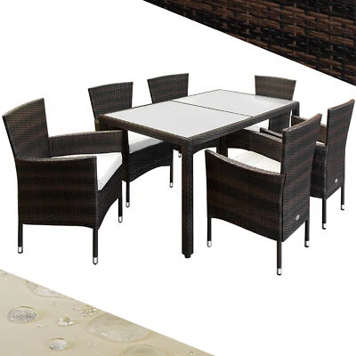 CASARIA® Balkonmöbel Gartenmöbel Set 6 Stühle 7cm Polster Tisch 150x90 Braun - Bild 1 von 4