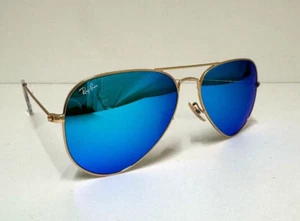 Brand New! Ray-Ban Sunglasses-Aviator RB3025 112/17-Gold Frame/Blue Mirror Lens - Picture 1 of 4