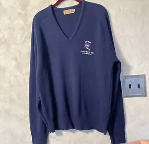 Vintage NY GIANTS Super Bowl XXI V Neck Sweater Men's XL Navy Blue 80s Logo - Picture 1 of 16