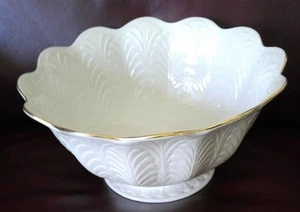Lenox GROSSE GEPRÄGTE BLÄTTER 10" RUNDE SERVIERSCHALE 24K GOLDRAND @ATEMBERAUBEND@ - Bild 1 von 6