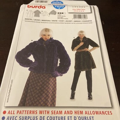 BURDA 7750 Sewing Pattern Coat 2 Lengths Fake Fur Hippie Size 8 - 18 Uncut - Image 1 of 4