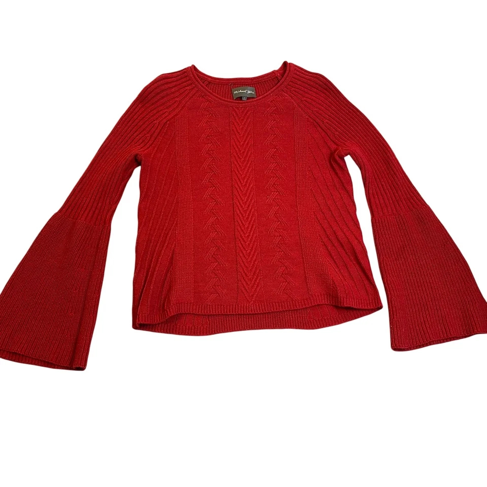 Suéter para mujer Michael Stars Whimseygoth pequeño rojo tejido con cable con mangas de campana Foto 1 de 4
