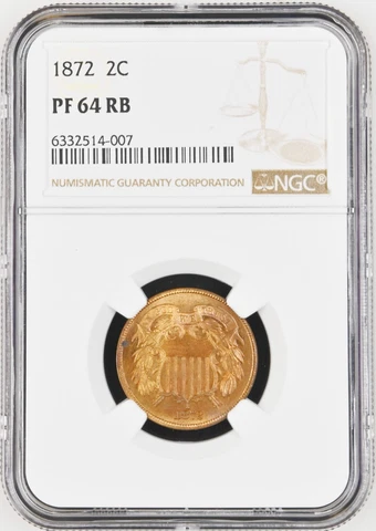 1872 NGC PR64RB Lowest Mintage 2c Piece BEAUTIFUL LUSTROUS KEY Two Cents Cover