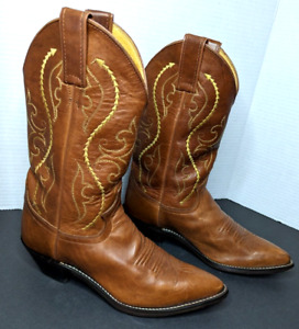 Justin Golden Saltillo L4954 Leather Cowboy Boots Womens Sz 7 1/2 B Pointed Toe