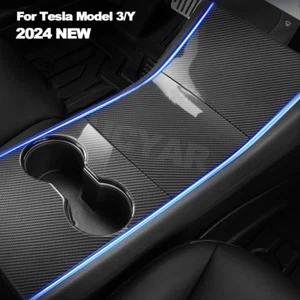 Cubierta de panel de consola central de fibra de carbono para Tesla Model 3/Y 2020 - Imagen 1 de 12