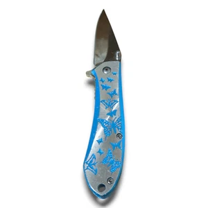Femme Fatale Blue & Silver Butterfly Spring Assist Folding Women Girl Knife EDC - Picture 1 of 9