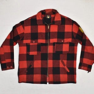 VTG Woolrich Women Full Zip Jacket Wool Red Buffalo Plaid Size 6 Damaged LOGO - Picture 1 of 8