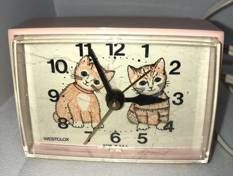 Vintage Westclox Dialite Youth Time Kittens Cat Alarm Clock Electric Pink Cover
