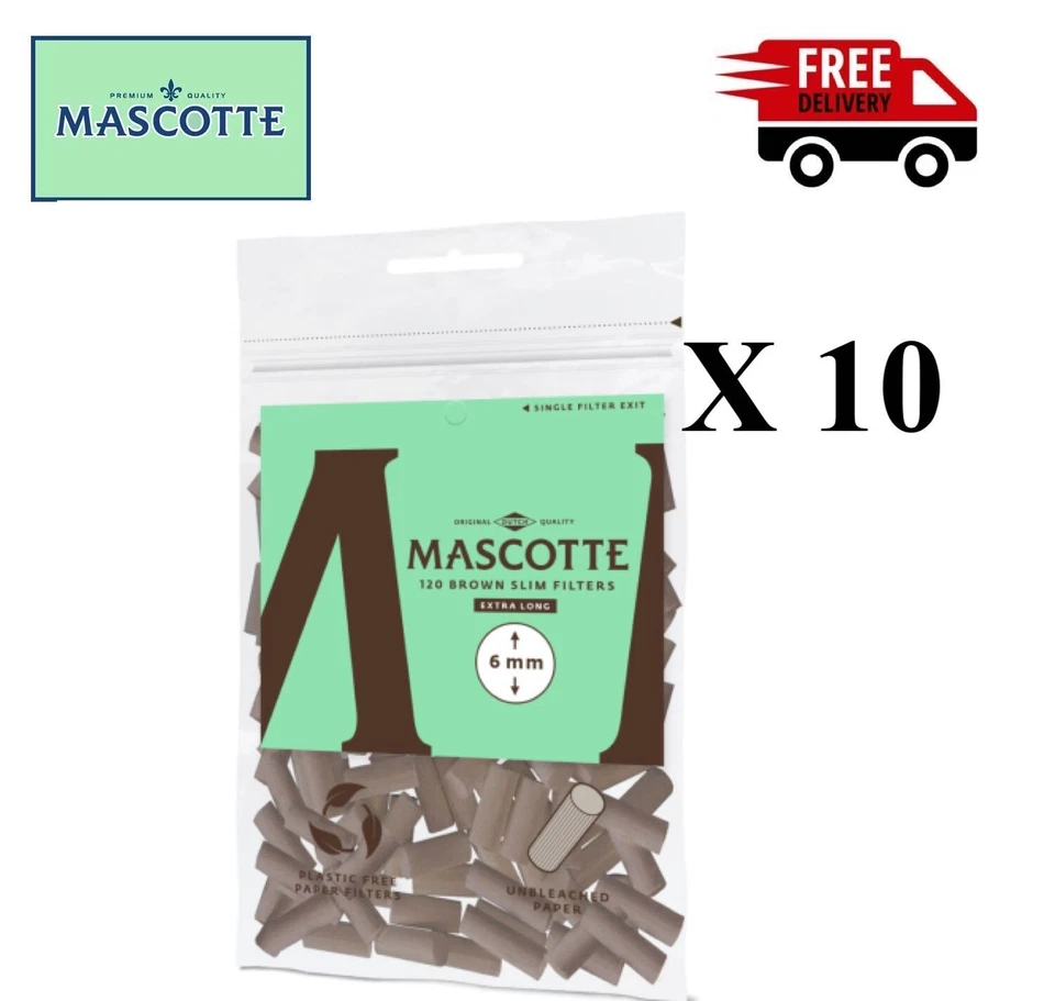 NEW 10 Mascotte Unbleached Organic Slim Paper Filter 6mm Diameter X-long 19mm
