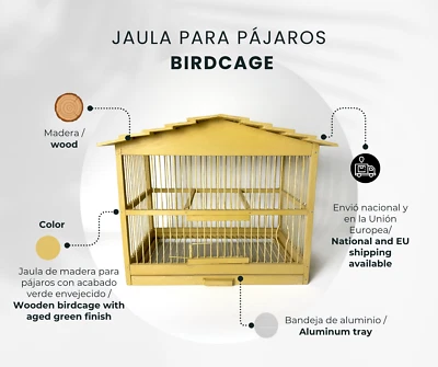 Jaula  para pájaros amarillo de 33 × 19,5 × 29,5 cm. Madera y aluminio - Imagen 1 de 4