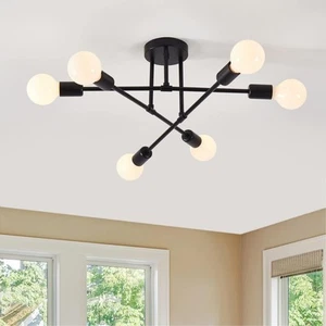 Semi Flush Mount Ceiling Light Fixture, 6 Lights Modern Sputnik Black - Picture 1 of 7