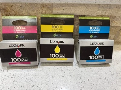 3 Pack Color Lexmark 100XL Cyan Magenta Yellow Cartridges Inkjet Printer - Image 1 of 2