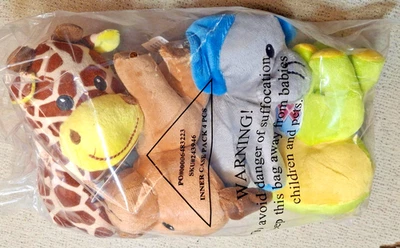 Lote de 4 Juguetes de Peluche Fuzzy Friends/León, Elefante, Rana y Jirafa/6"/Nuevo Foto 1 de 4