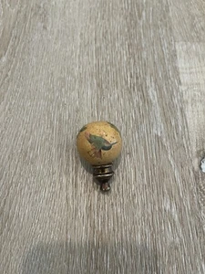 Vintage Wooden Lamp Finial Hand Painted Bird Trees Brass 1900s RARE - Picture 1 of 6