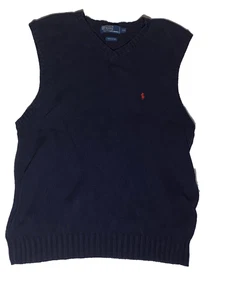 Polo Ralph Lauren Sweater Vest Mens XXL Navy Blue Knit V Neck Cotton Pullover - Picture 1 of 7