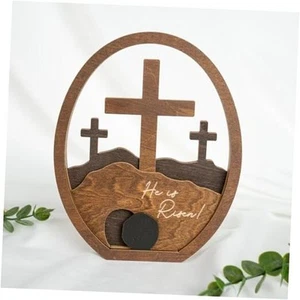 He Is Risen Decor Wooden, Easter Resurrection Scene Empty Tomb, Christian - Picture 1 of 8