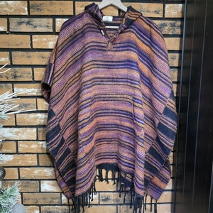 Ark Imports Soft Striped Hooded Poncho Cape Warm Kangaroo Pouch Made In Nepal - Picture 1 of 8