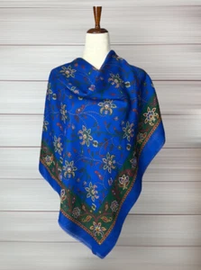 NWOT Large Royal Blue Scarf Shawl Wrap By Creation Francaise Floral - Picture 1 of 8