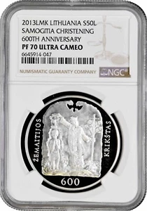 Lithuania 50 litu 2013 LMK, NGC PF70 UC, "Samogitia Christening" Top Pop 6/0 - Picture 1 of 2