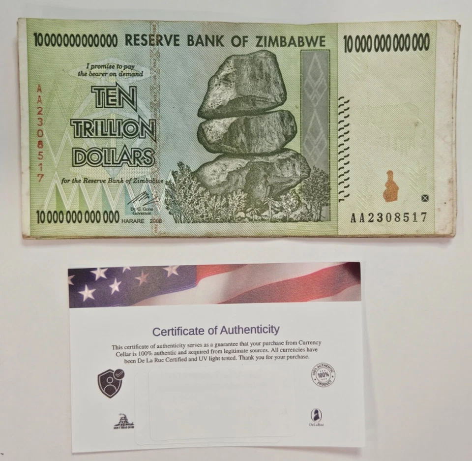 1 张津巴布韦 10 万亿美元 2008 AA 纸币 2008 年流通美国卖家 — 第 1/1 张图片