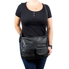 Ladies Women Cowhide Leather Organiser Cross Body Bag Shoulder Handbag Black AR