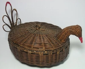 Cesta de pollo con tapa vintage tejido mimbre granja decoración de campo - Imagen 1 de 10