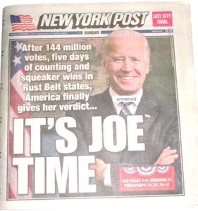 NEW YORK POST IT'S JOE TIME ZEITUNG SONNTAG, 8. NOVEMBER 2020 - POSTFRISCH - Bild 1 von 2