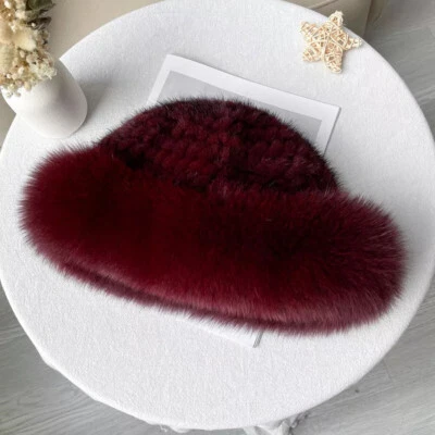 Женщин реальный норковая шляпа вязаный ведро шляпа котелок шляпа Топ шляпа крышка W Fox меха поля - Изображение 1 из 4